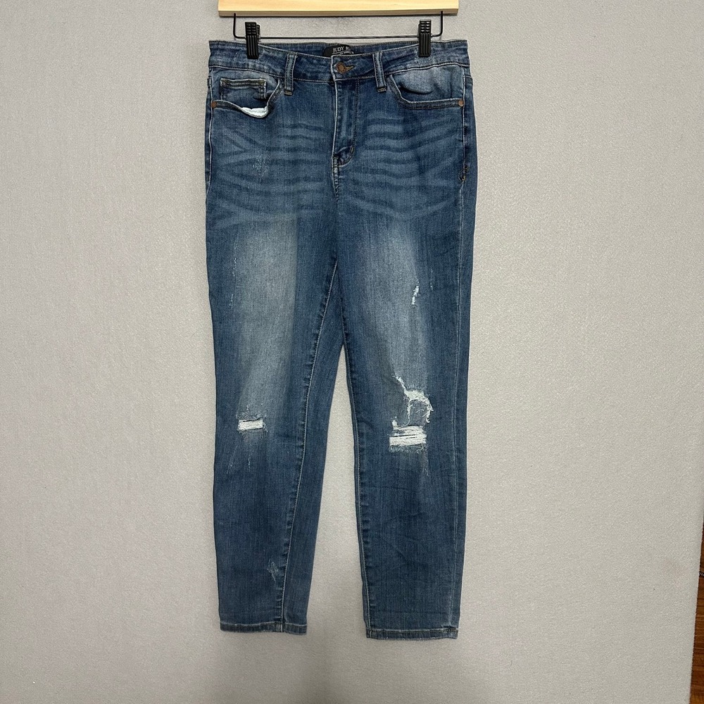 Judy Blue Relaxed Fit Distressed High Rise Jeans JB8271 DK Medium Wash Size 31